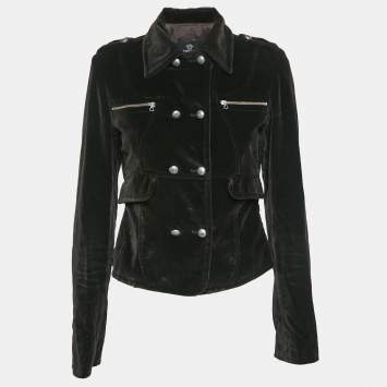 Pre Owned Versace Jeans Couture Brown Velvet Button Front Jacket M