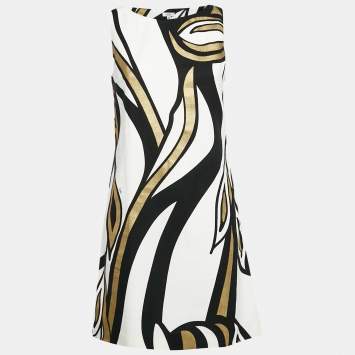 Pre Owned Versace Jeans Couture White Abstract Print Cotton Blend Mini Dress S