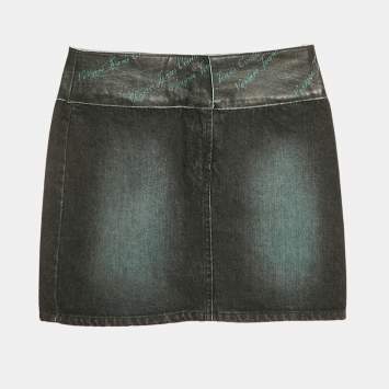 Pre Owned Versace Jeans Couture Black Washed Denim Leather Detail Mini Skirt M