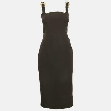 Pre Owned Versace Jeans Couture Black Crepe Buckle Detail Sleeveless Dress S