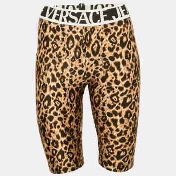 Versace Jeans Couture Brown Leopard Print Jersey Bermuda Shorts S