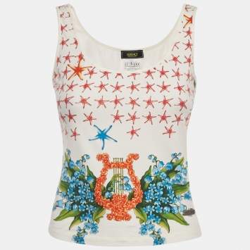 Versace Jeans Couture White Printed Cotton Knit Tank Top L