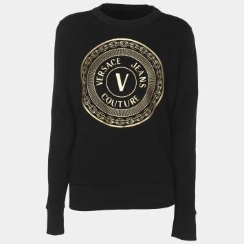 Pre Owned Versace Jeans Couture Black Knit Logo Print Sweatshirt M