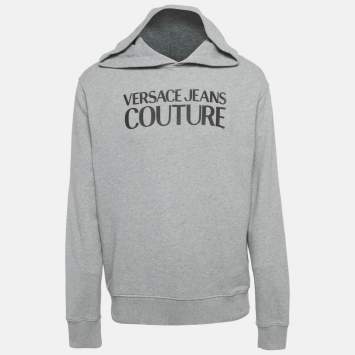 Pre Owned Versace Jeans Couture Grey Logo Applique Cotton Knit Sweatshirt L