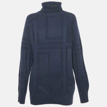 Pre Owned Versace Jeans Couture Navy Blue Wool Turtle Neck Jumper XL 