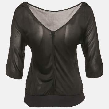 مملوكة مسبقًا Versace Jeans Couture Black Jersey V-Neck Top S