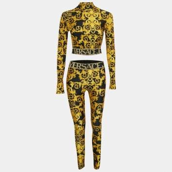 Pre Owned Versace Jeans Couture Black/Yellow Barocco Print Jersey Set S