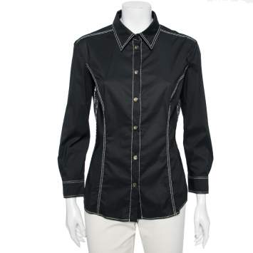 Pre Owned Versace Jeans Couture Black Cotton Sequin Embellished Shirt L