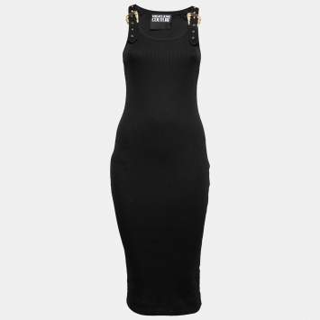 Pre Owned Versace Jeans Couture Black Knit Buckled Strap Detail Dress M