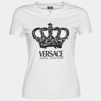 Pre Owned Versace Jeans Couture White Jersey Crown Embroidered T-Shirt M