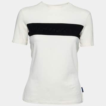 Pre Owned Versace Jeans Couture Cream Logo Panel Crew Neck T-Shirt M