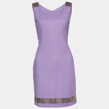 Pre Owned Versace Jeans Couture Purple Crepe Studded Sleeveless Dress M