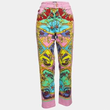 Pre Owned Versace Jeans Couture Pink Baroque Printed Denim Jeans M Waist 30"  
