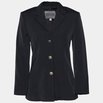 Pre Owned Versace Jeans Couture Black Textured Wool Button Front Jacket S
