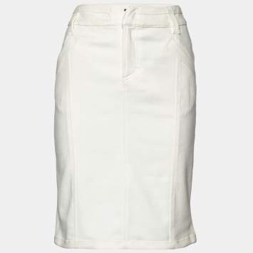 Pre Owned Versace Jeans Couture White Denim Knee Length Skirt M