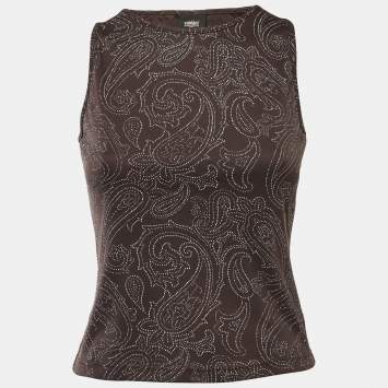 Pre Owned Versace Jeans Couture Brown Embellished Jersey Tank Top XS