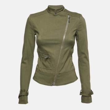 Pre Owned Versace Jeans Couture Military Green Cotton Biker Jacket S
