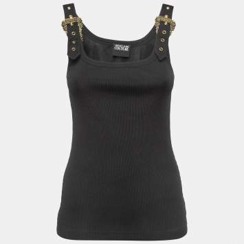 Pre Owned Versace Jeans Couture Black Rib Knit Buckle Detail Tank Top S