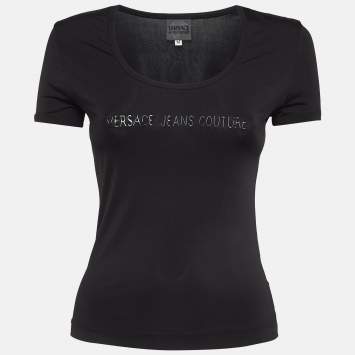 Pre Owned Versace Jeans Couture Black Printed Jersey Top M