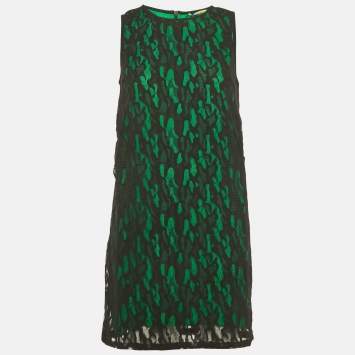 Pre Owned Versace Jeans Black/Green Lace Overlay Sleeveless Mini Dress M
