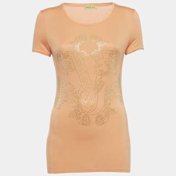 Pre Owned Versace Jeans Orange Studded Jersey T-Shirt M