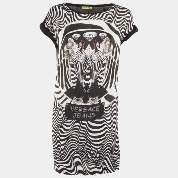 مملوكة مسبقًا Versace Jeans Black /White Printed Jersey Mini Dress M