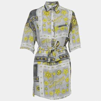 Pre Owned تونيك كريب مطبوع فيرساتشي جينز رمادي متوسط