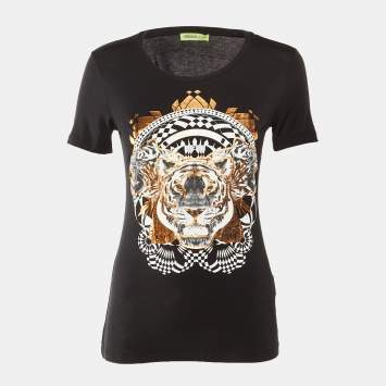 مملوكة مسبقًا Versace Jeans Black Tiger Print Fabric Blend Top
