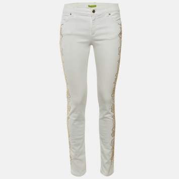Pre Owned Versace Jeans White Denim Studded Jeans M