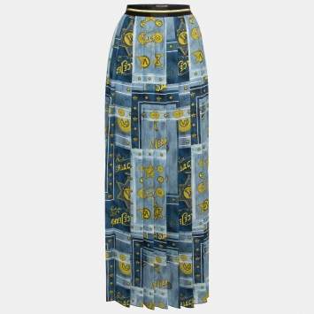 Pre Owned Versace Jeans Blue All-Over Print Crepe Pleated Maxi Skirt M
