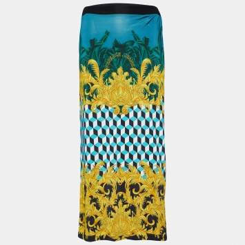 Pre Owned Versace Jeans Multicolor Printed Jersey Pencil Skirt S