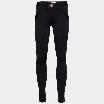 Pre Owned Versace Jeans Black Jersey Logo Buckle Detail Tapered Pants M