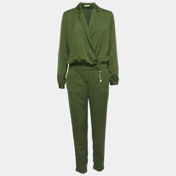 Pre Owned Versace Jeans Green Crepe Long Sleeve Jumpsuit S