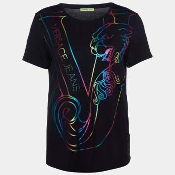 Versace Jeans Black Metallic Logo Print Jersey T-Shirt M