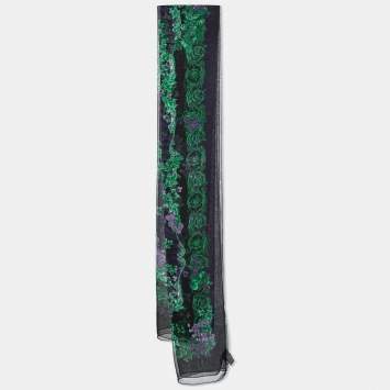Pre Owned Versace Black & Purple Floral Print Silk Stole