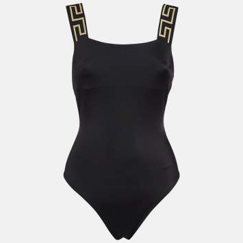 Pre Owned Versace Black Jersey and Chiffon Swimsuit With Cover-Up Skirt S/M