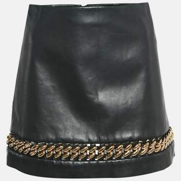 Pre Owned Versace Black Leather Chain Insert Mini Skirt XS