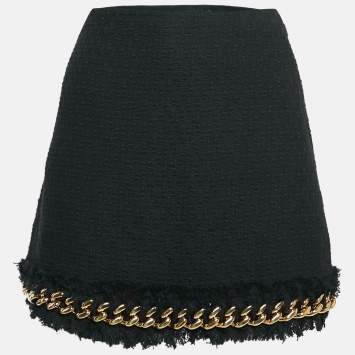 Versace Black Tweed Chain Insert Mini Skirt M