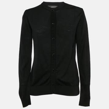 Versace Black Wool Knit Button Front Cardigan S