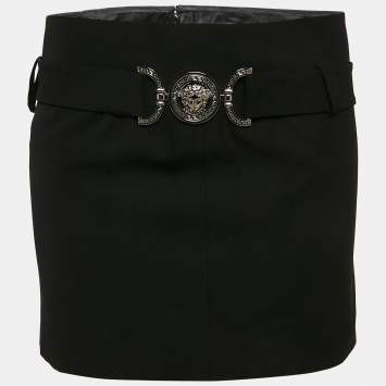 Versace Black Wool Medusa Detail Belt Mini Skirt S