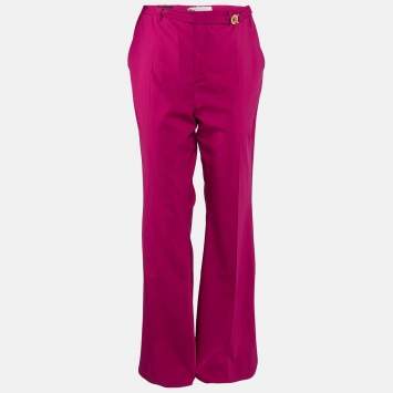 Versace Pink Wool Medusa Detail Belted Trousers XXL