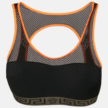 Versace Underwear Black/Orange Mesh Trim Sports Bra L