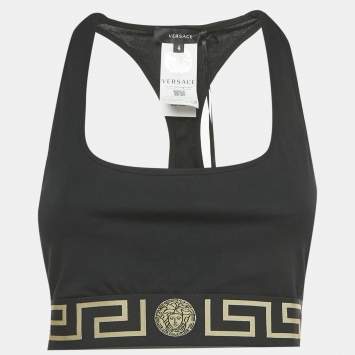 Pre Owned Versace Black Greca Border Jersey Scoop Bralette L