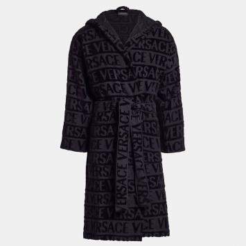 Pre Owned Versace All Over Black Cotton Bathrobe