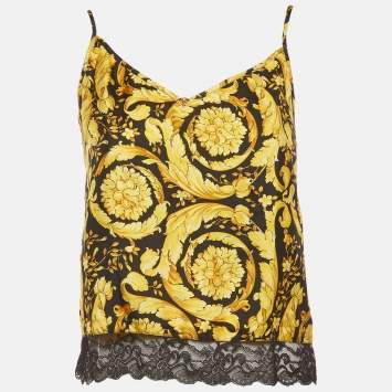 Pre Owned Versace Black/Yellow Barocco Print Silk Camisole S
