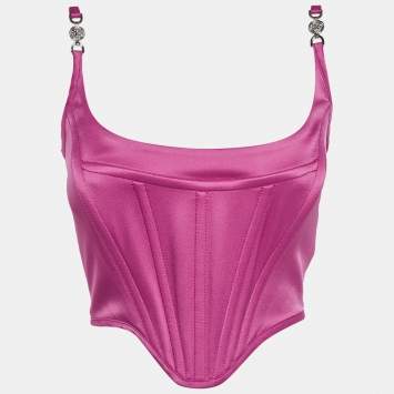 Pre Owned Versace Pink Satin Medusa '95 Corset Top S