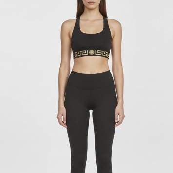 مملوكة مسبقًا Versace Black Greca Border Jersey Scoop Bralette Top S