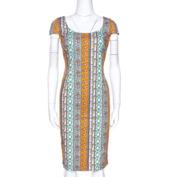 Pre Owned Versace Multicolor Floral Print Cotton Sheath Dress M