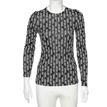 Pre Owned Versace Black Logo Printed Jersey Long Sleeve T-Shirt M