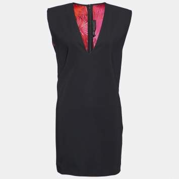 Pre Owned Versace Black Crepe Power Shoulder Mini Dress M